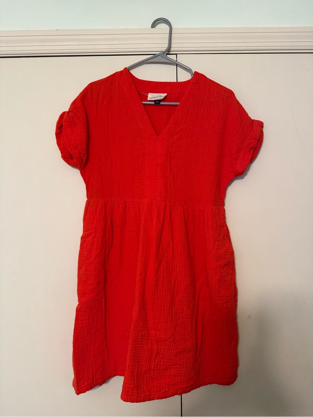 Universal Thread Red Cotton Gauze V-Neck Casual Dress